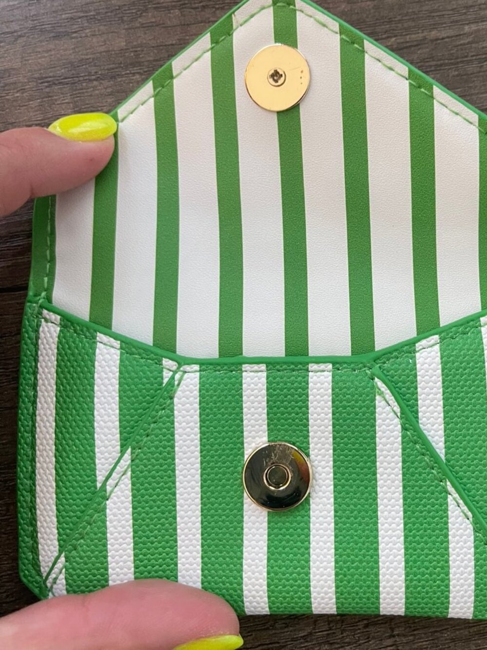 Like New Kate Spade Green White Stripe Mini Envelope Card Holder - Picture 5 of 6